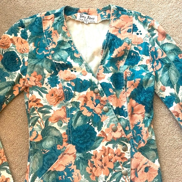 Vtg Paris Blues Floral Denim Bodycon Dress - Picture 2 of 7